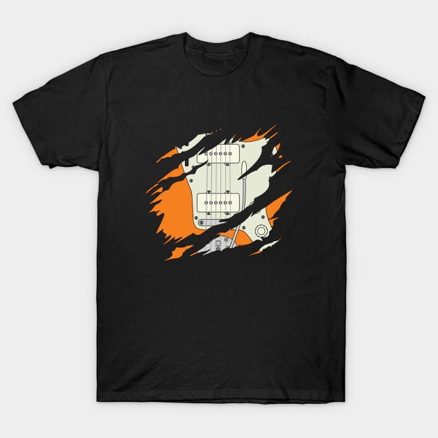 Ripped Electric Guitar Offset Style Orange Color T-Shirt by nightsworthy